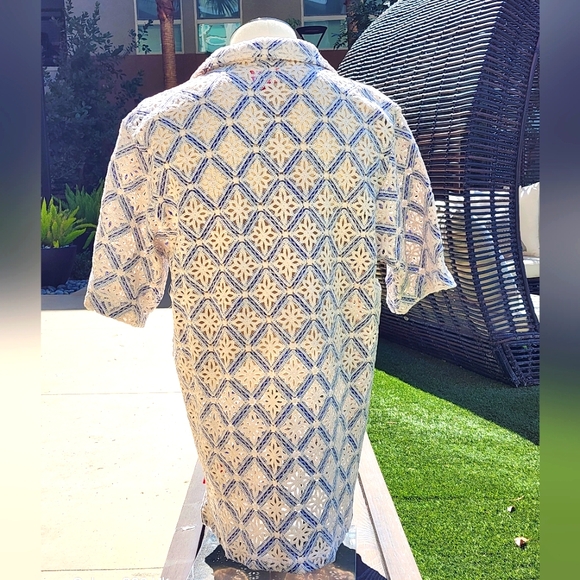 Stacy Adams Men"s Blue Geometric Floral Lattice Crochet Woven Shirt Size XL - Picture 5 of 11